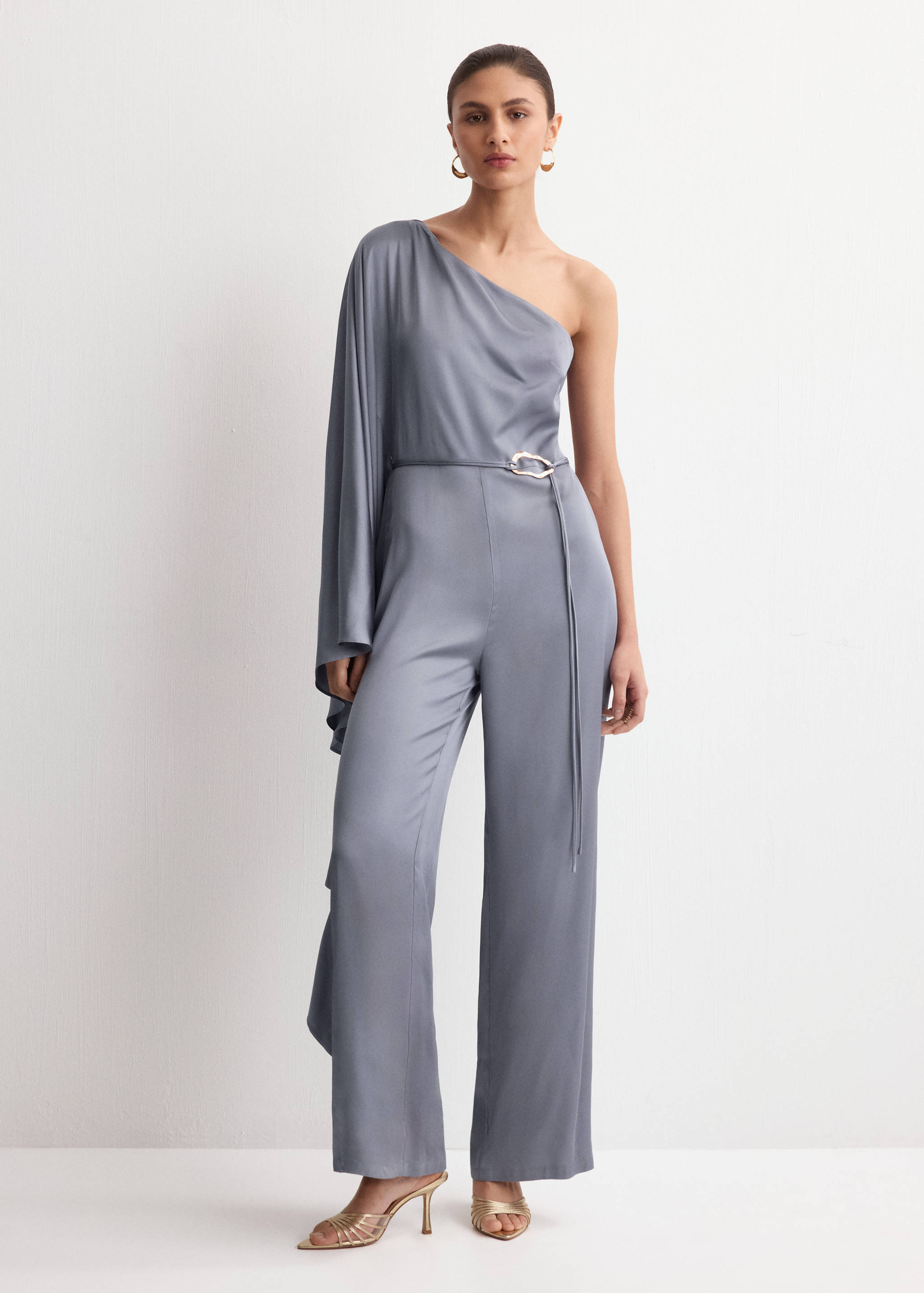 Asymmetrische jumpsuit met wijd uitlopende mouwen - Overzichtstekening