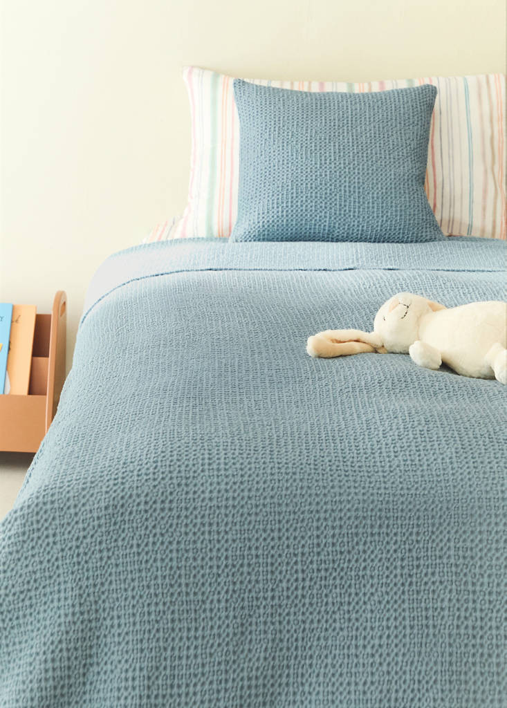 Stückgefärbter Kinder-Bettbezug aus Baumwolle mit Waffelstruktur für 90/105 cm Bett — Petrolblau