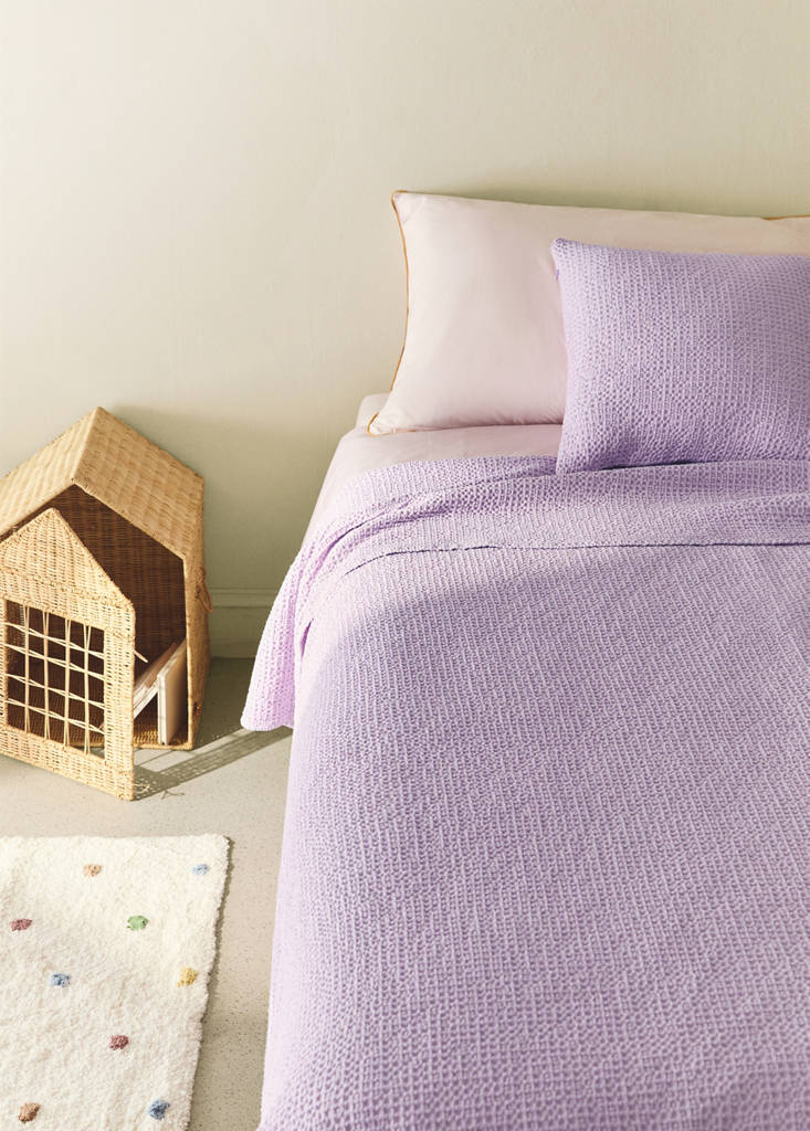Stückgefärbter Kinder-Bettbezug aus Baumwolle mit Waffelstruktur für 90/105 cm Bett — Helllila/Pastelllila