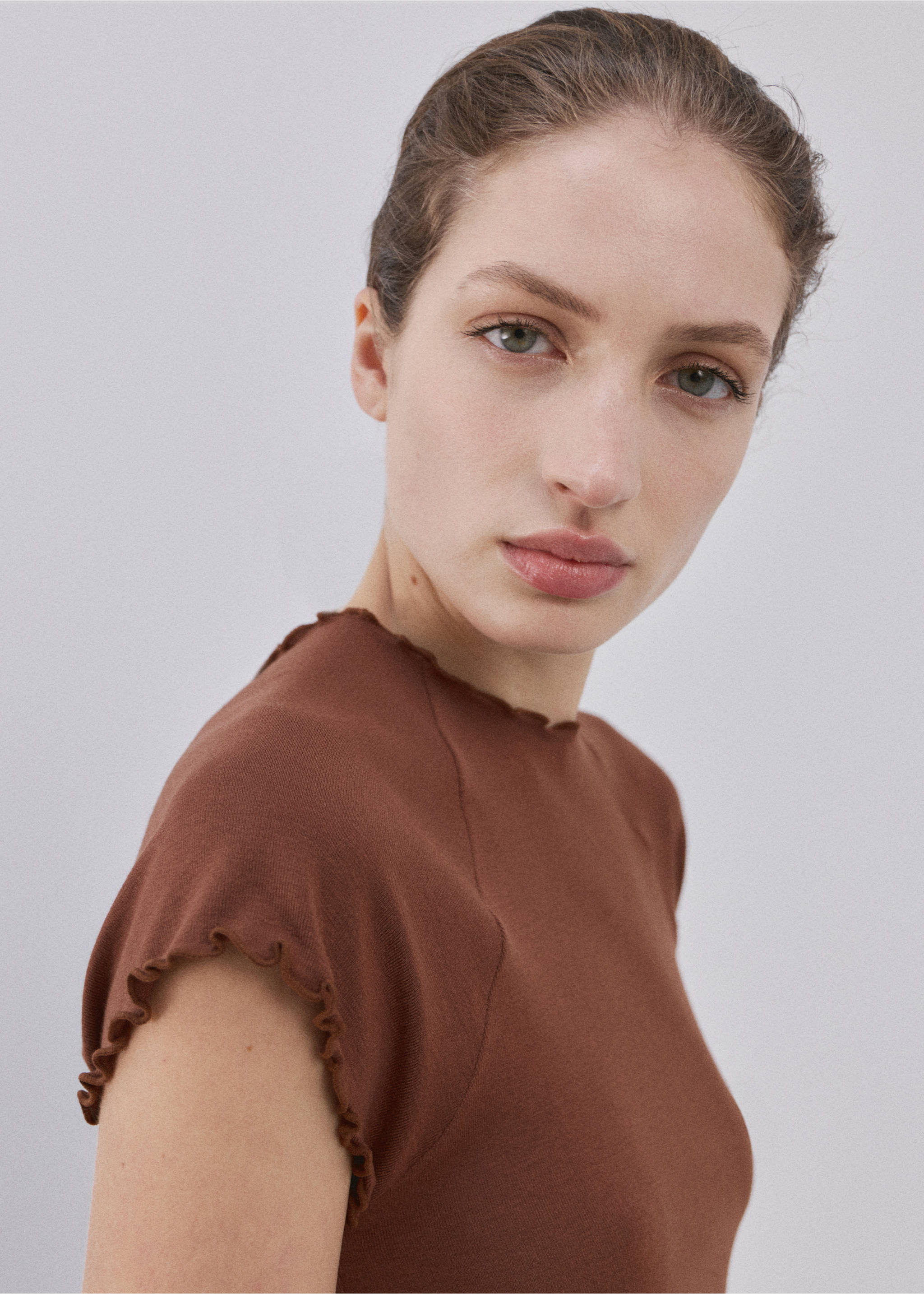 Camiseta combinada - Plano medio, Marrón. Ref: 27074079-00.