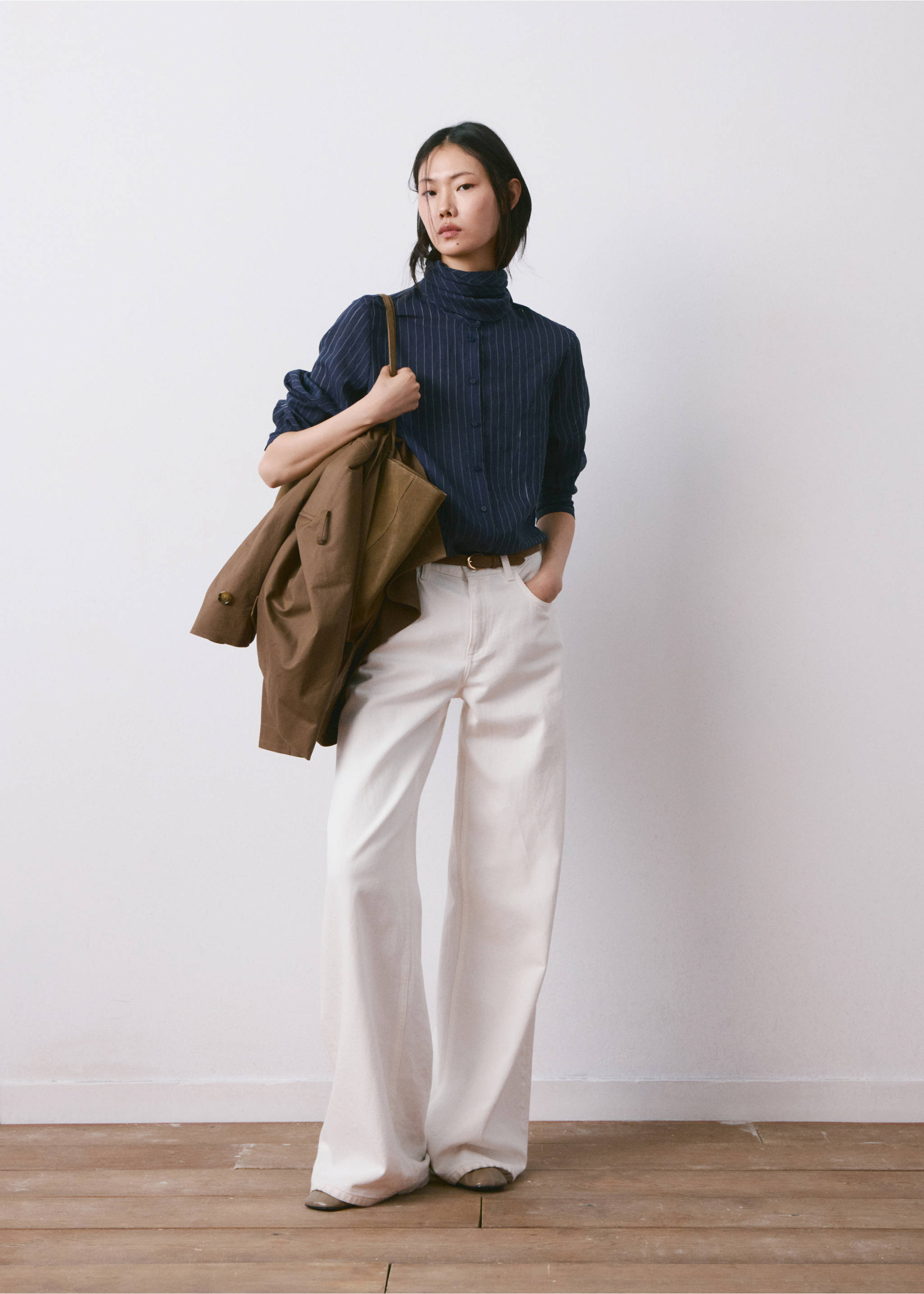 Striped blouse with bow tie neck - General plane, Navy. Ref: 27074080-00.
