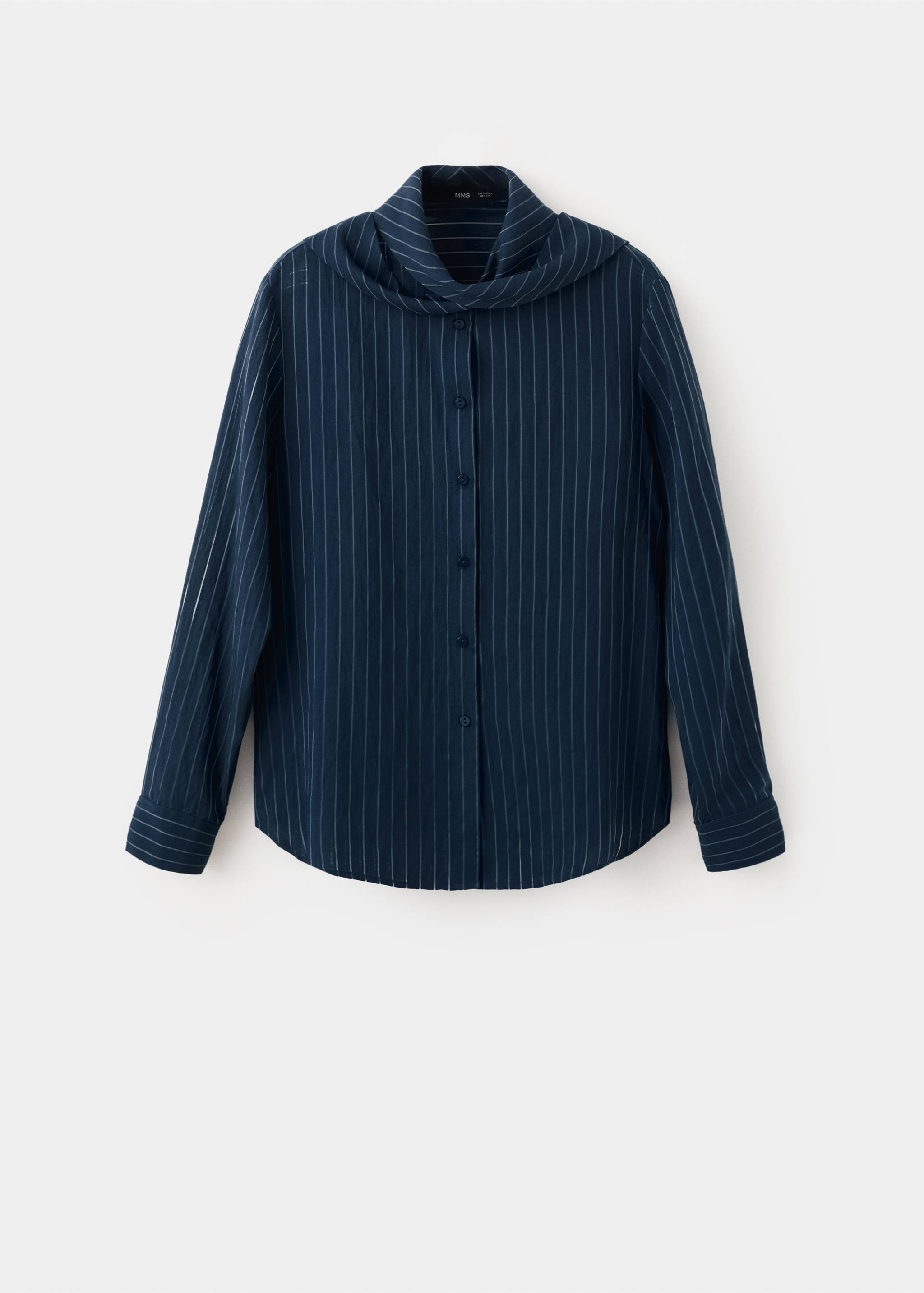 Striped blouse with bow tie neck - Article without model, Navy. Ref: 27074080-00.