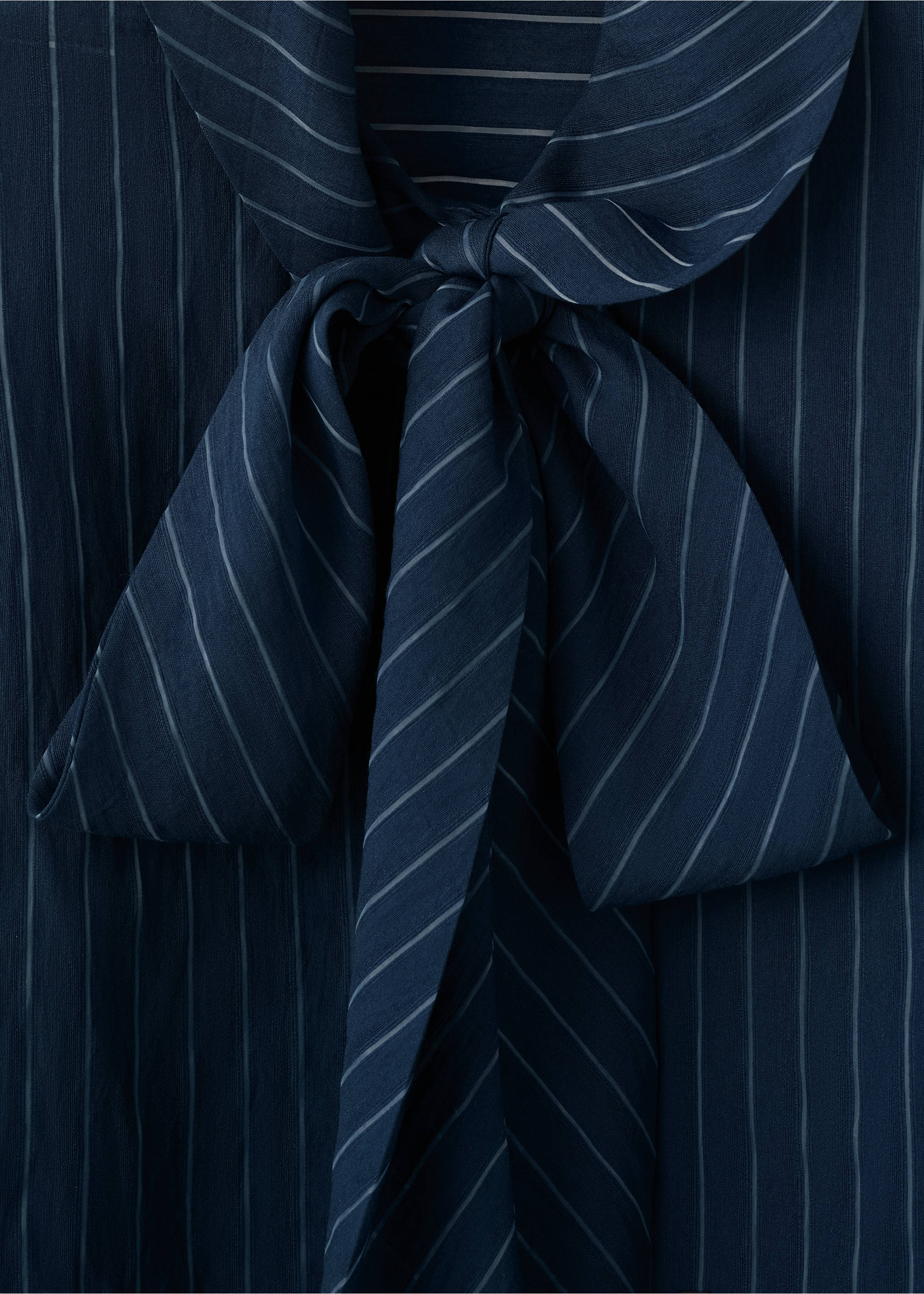 Striped blouse with bow tie neck - Details of the article 8, Navy. Ref: 27074080-00.