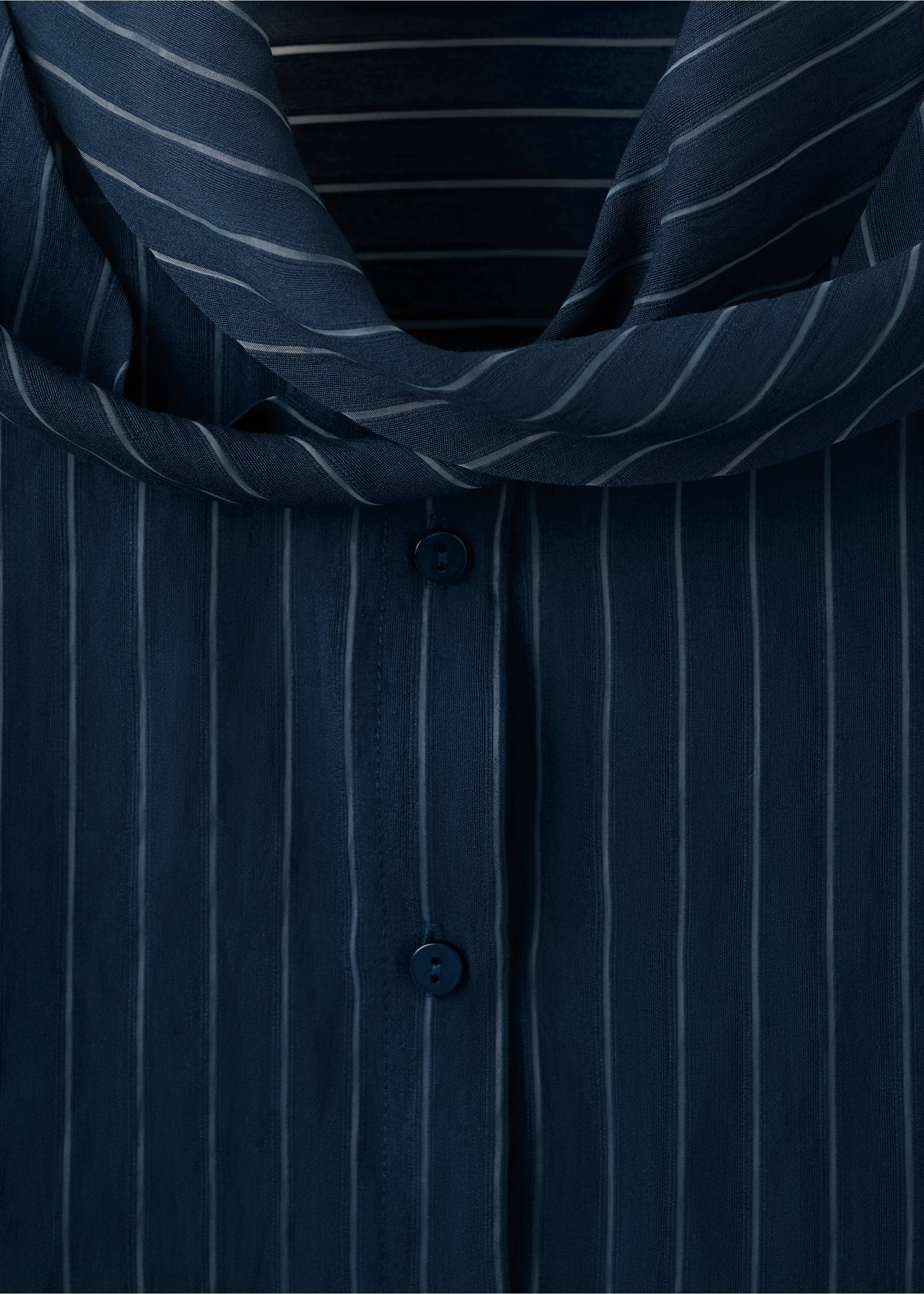 Striped blouse with bow tie neck - Details of the article 0, Navy. Ref: 27074080-00.