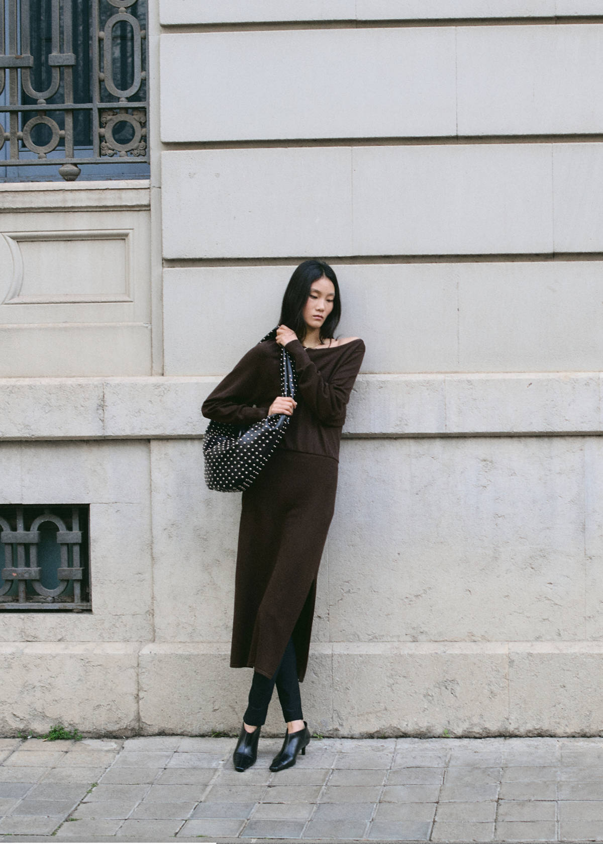 Fine-knit flared dress — Chocolate