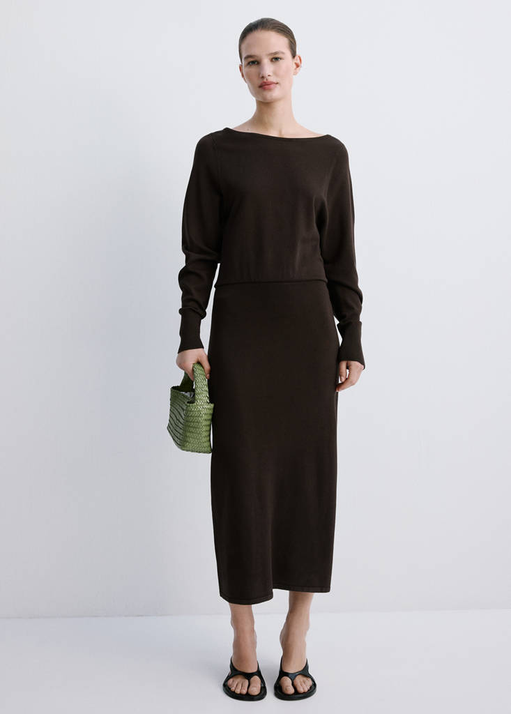Fine-knit flared dress — Chocolate