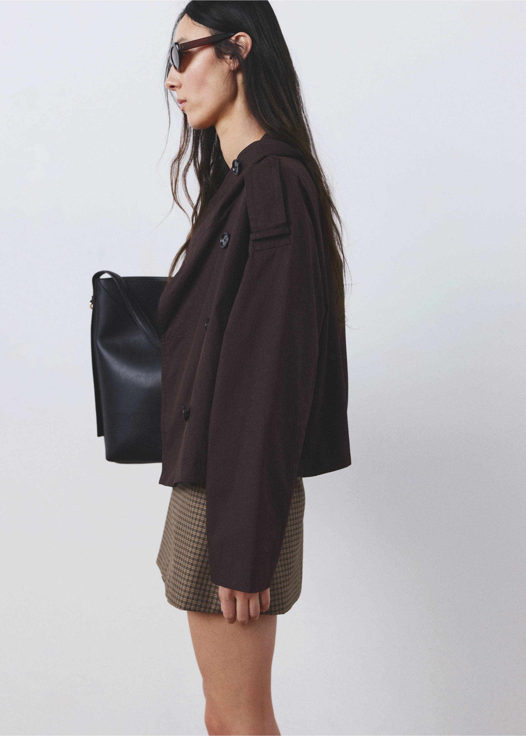 Falda corta pata de gallo - Plano medio, Marrón. Ref: 27074087-00.