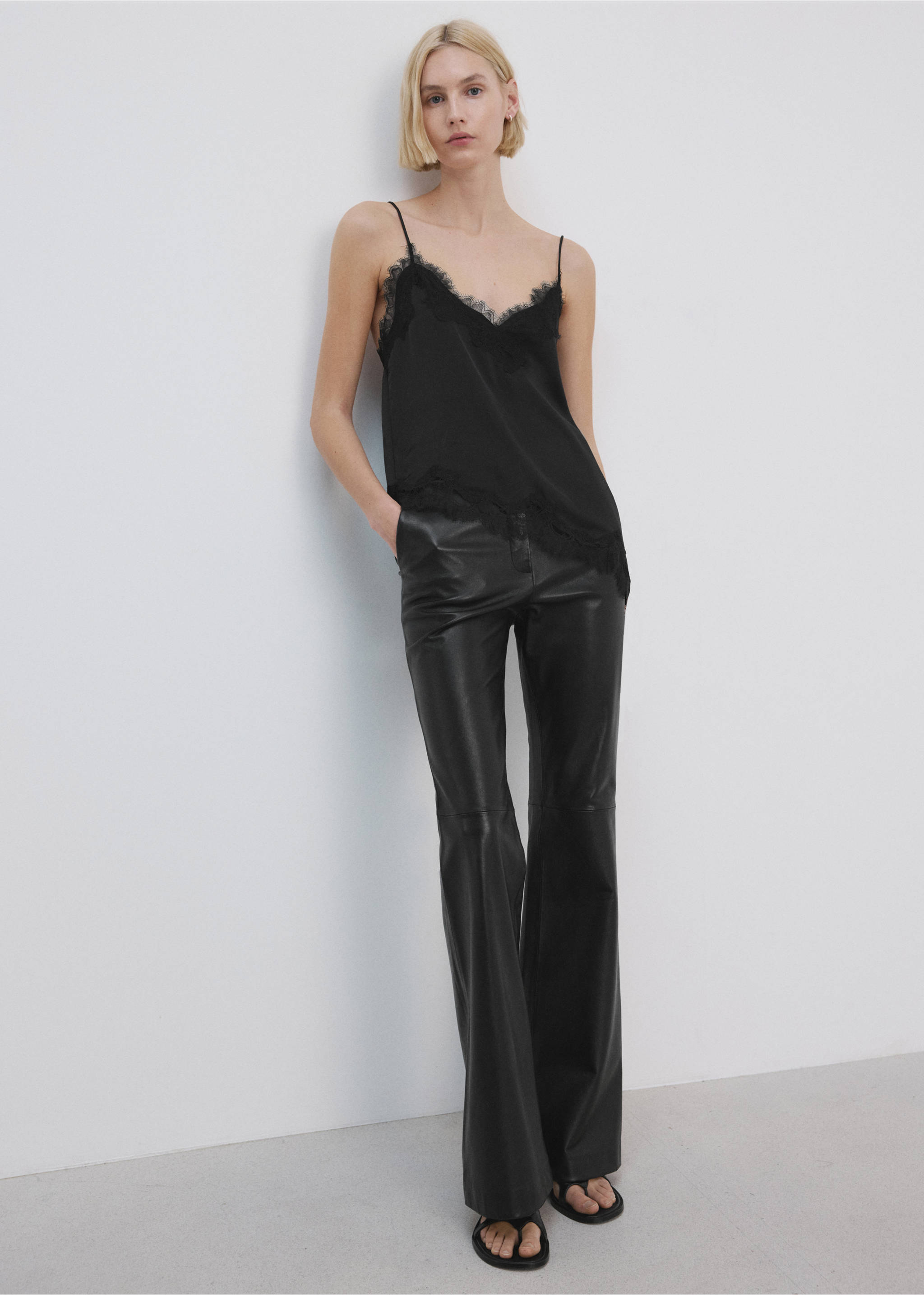 Asymmetric lace camisole top - General plane, Black. Ref: 27074089-01.