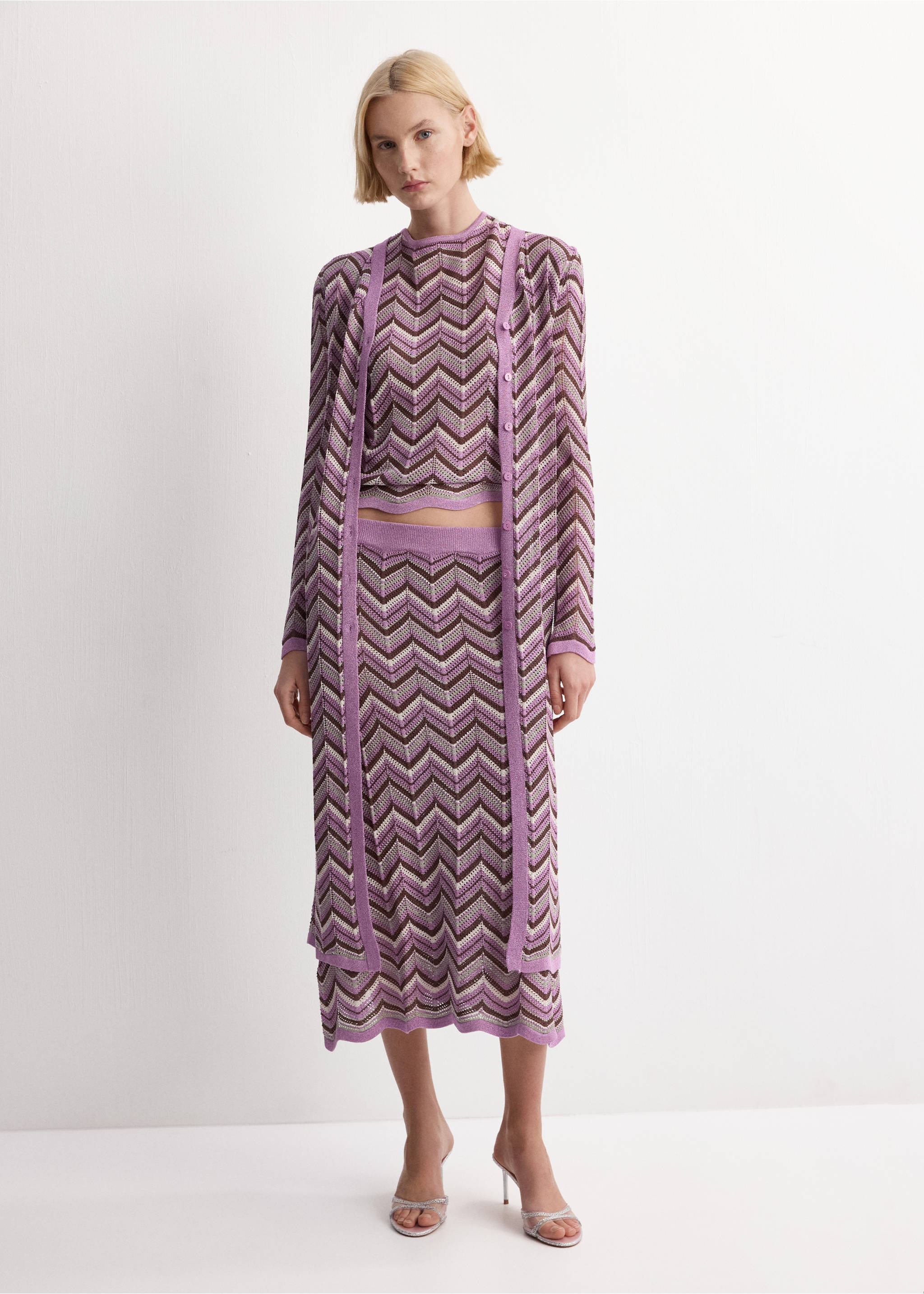 Knit long cardigan - General plane, Purple. Ref: 27074091-00.