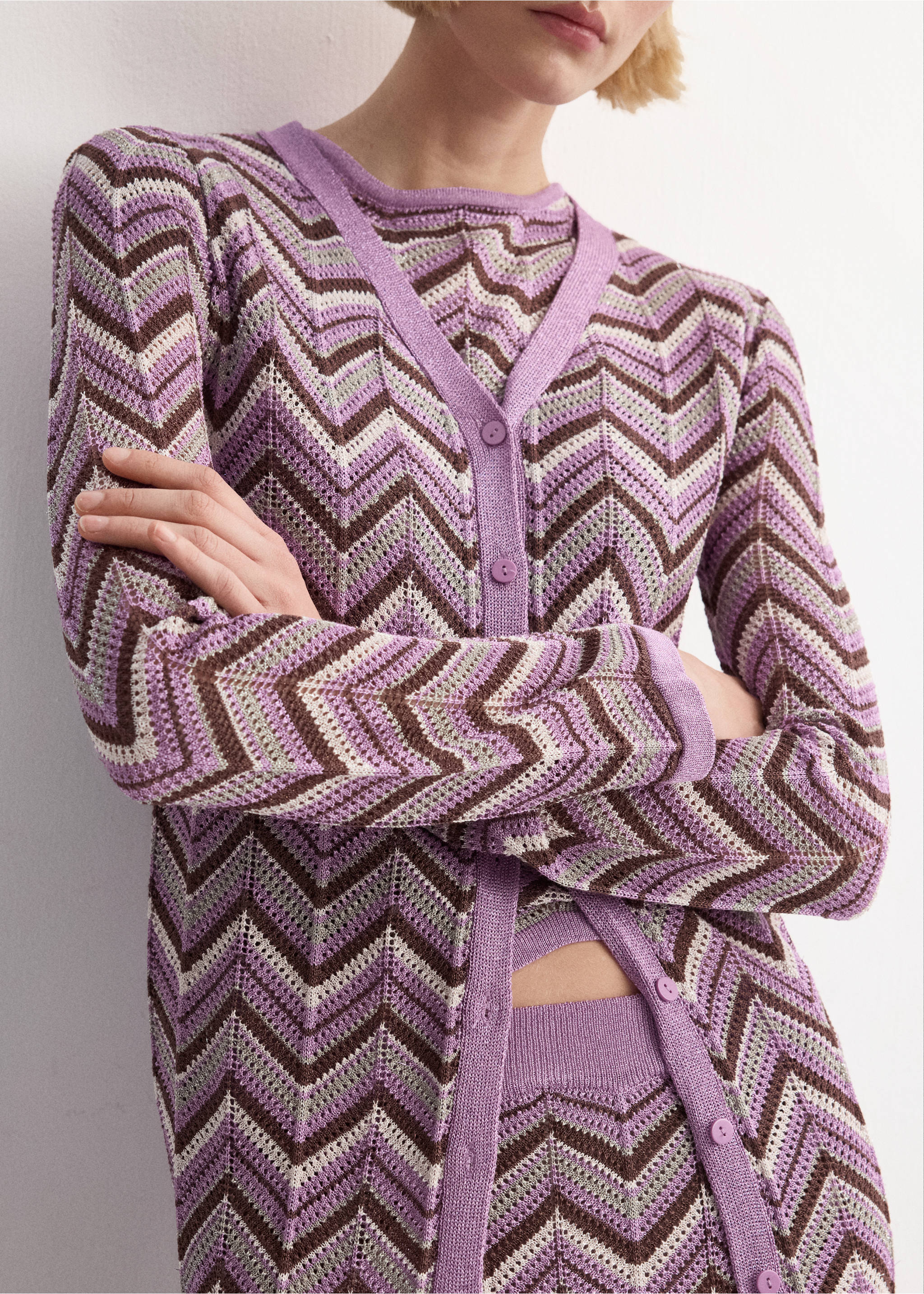 Knit long cardigan - Medium plane, Purple. Ref: 27074091-00.
