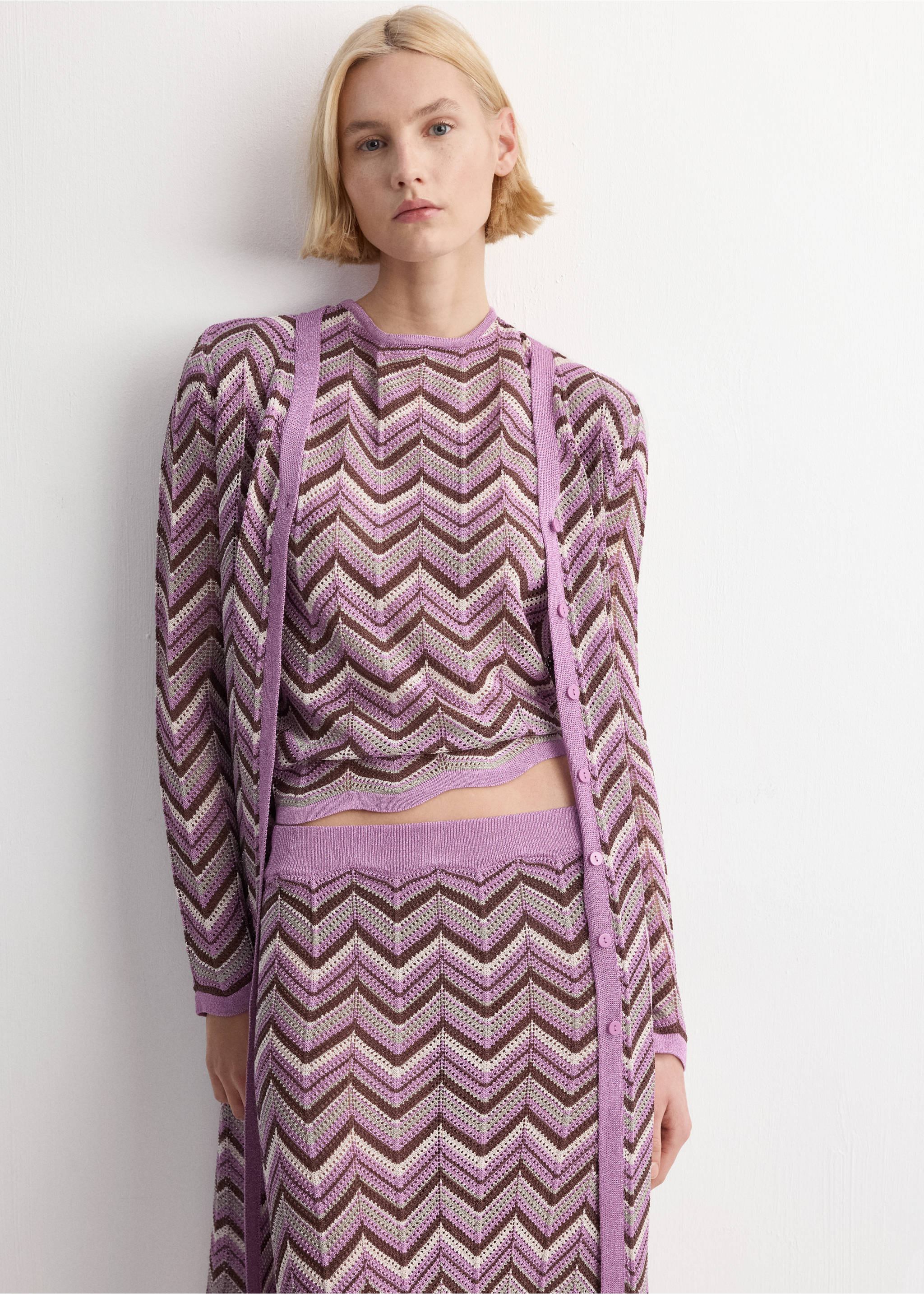 Knit long cardigan - Details of the article 1, Purple. Ref: 27074091-00.
