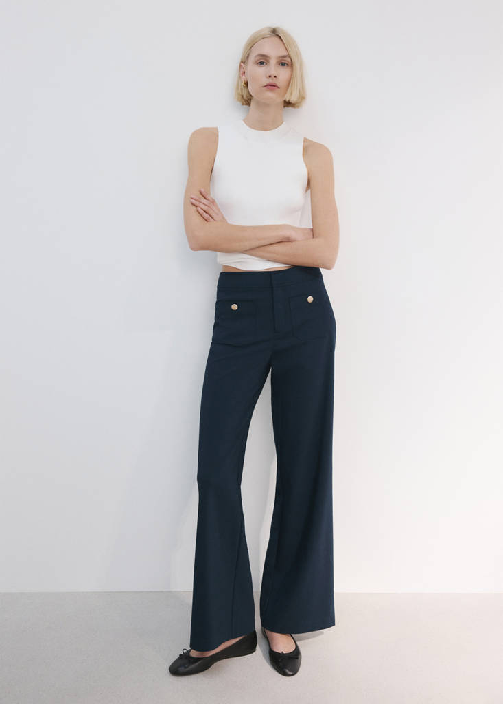 Straight trousers with jewel buttons — Navy