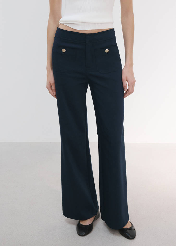 Straight trousers with jewel buttons — Navy