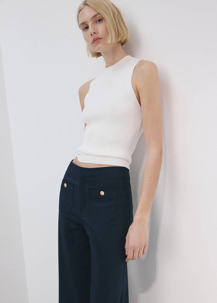 Straight trousers with jewel buttons — Navy