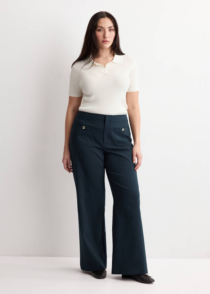 Straight trousers with jewel buttons — Navy