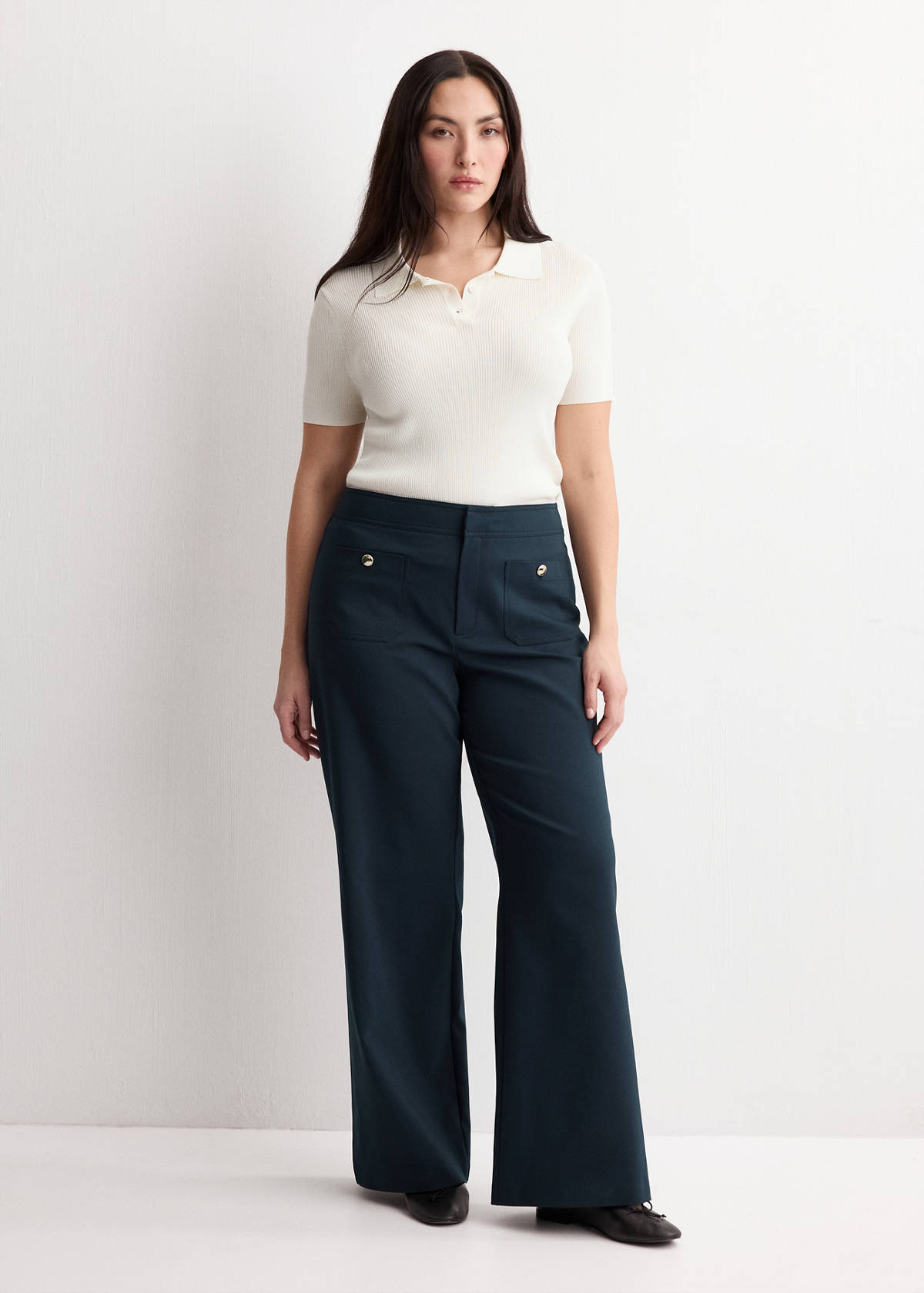 Straight trousers with jewel buttons — Navy