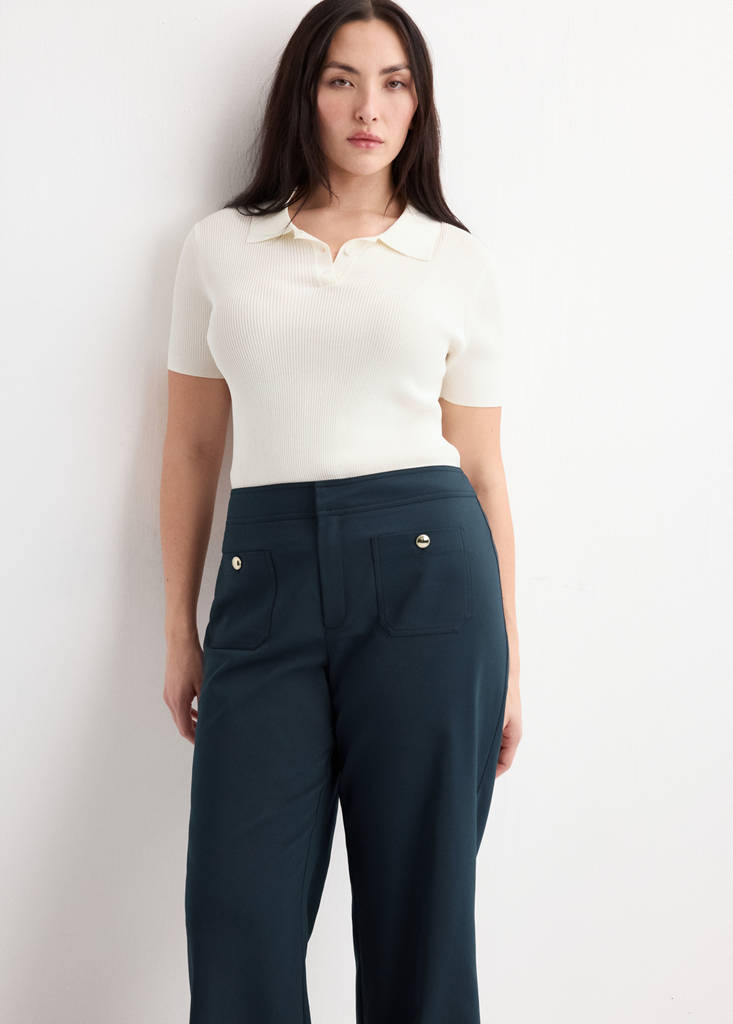 Straight trousers with jewel buttons — Navy