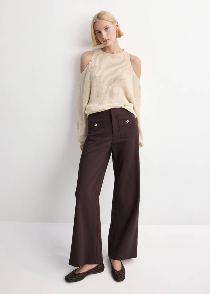 Straight trousers with jewel buttons — Wine