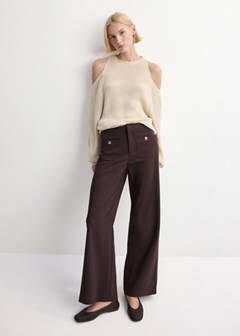Straight trousers with jewel buttons — Wine 2
