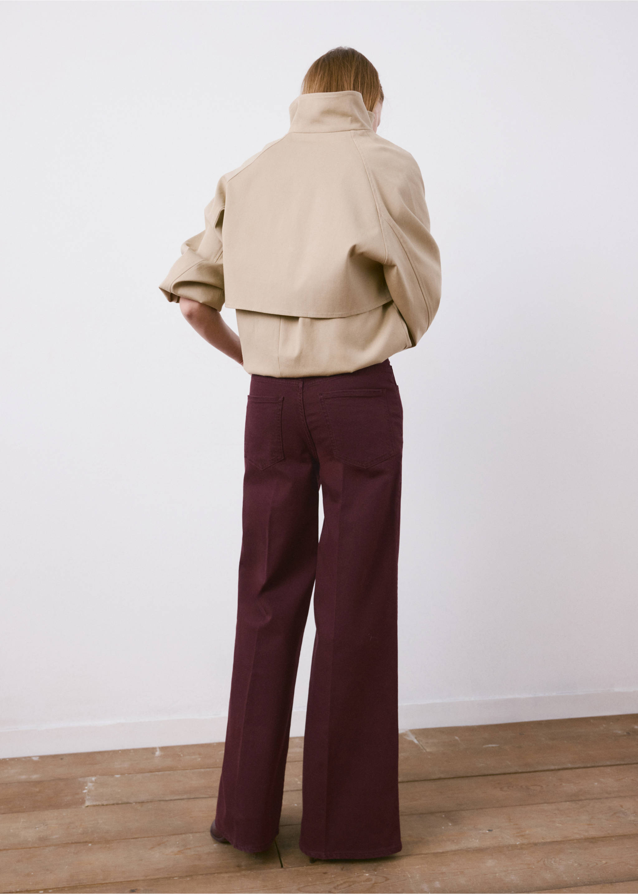 Jeans wide leg tiro alto - Reverso del artículo, Vino. Ref: 27074096-00.