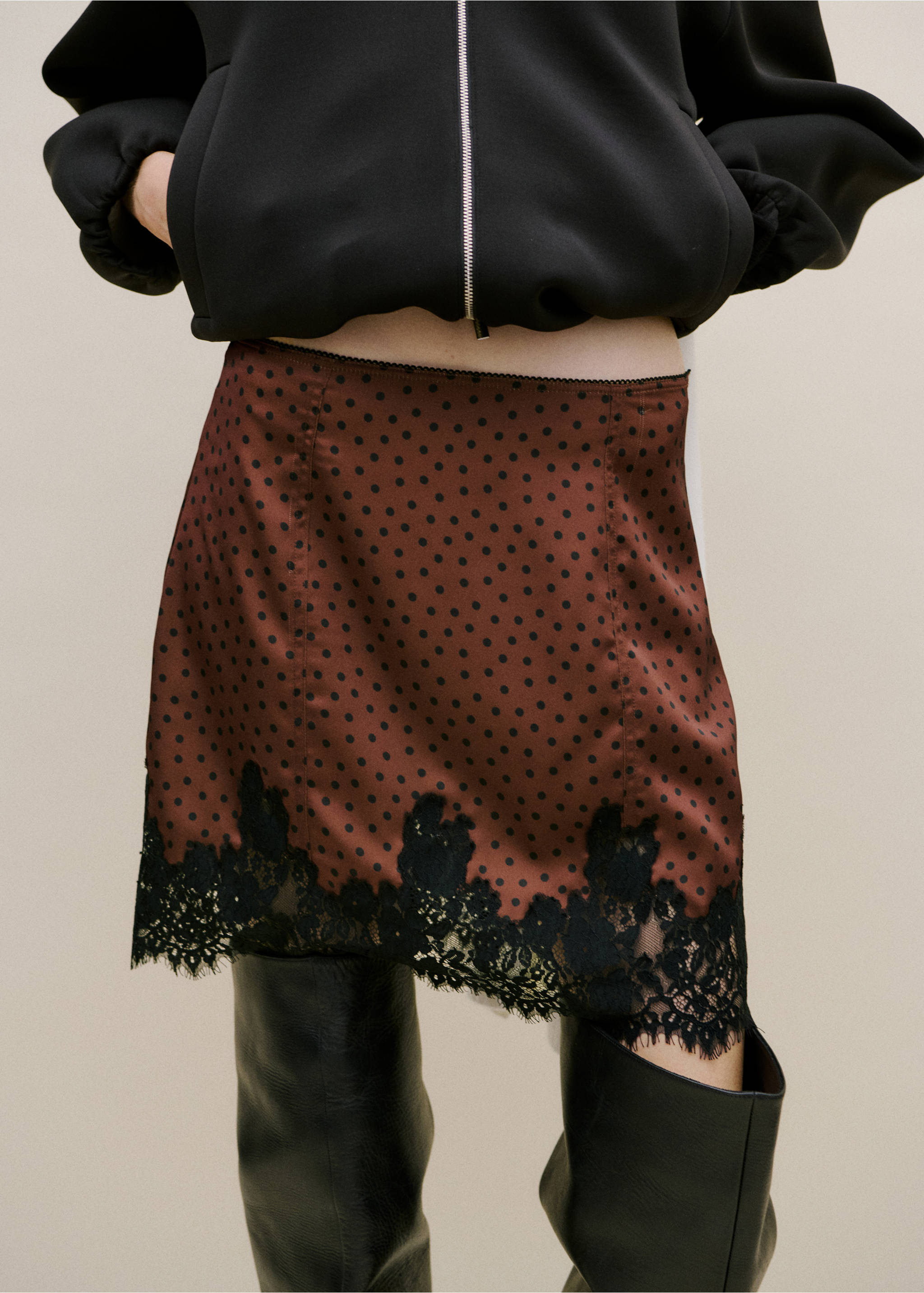 Polka dot slip skirt - Medium plane, Brown. Ref: 27074098-00.
