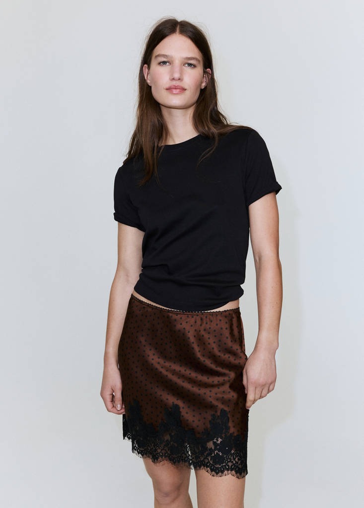 Polka dot slip skirt — Brown