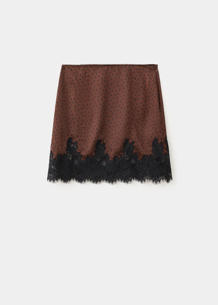 Polka dot slip skirt — Brown