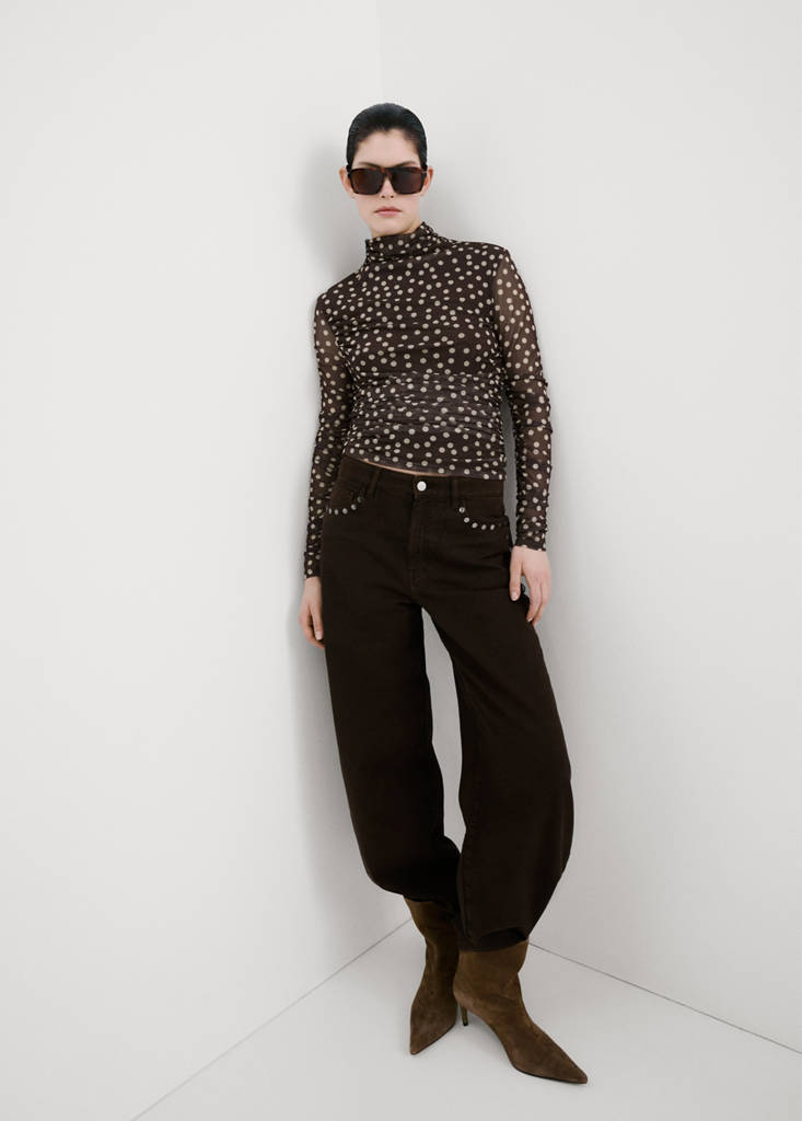 Ruched polka dot T-shirt — Brown