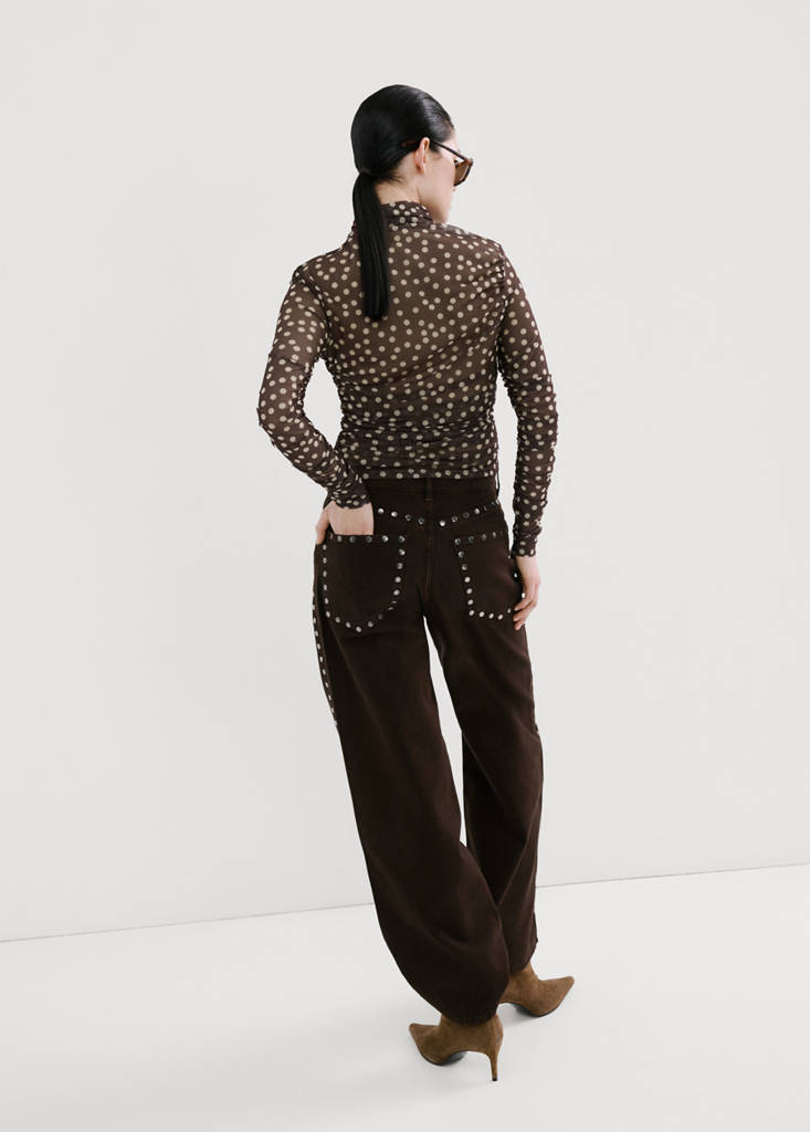 Ruched polka dot T-shirt — Brown
