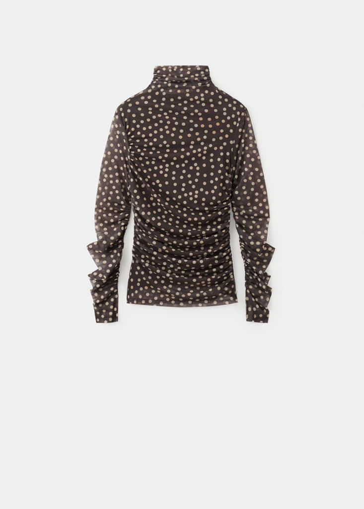 Ruched polka dot T-shirt — Brown