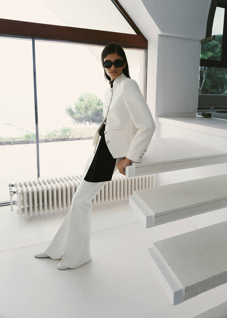 Jacket with jewel-button strip collar — Off White