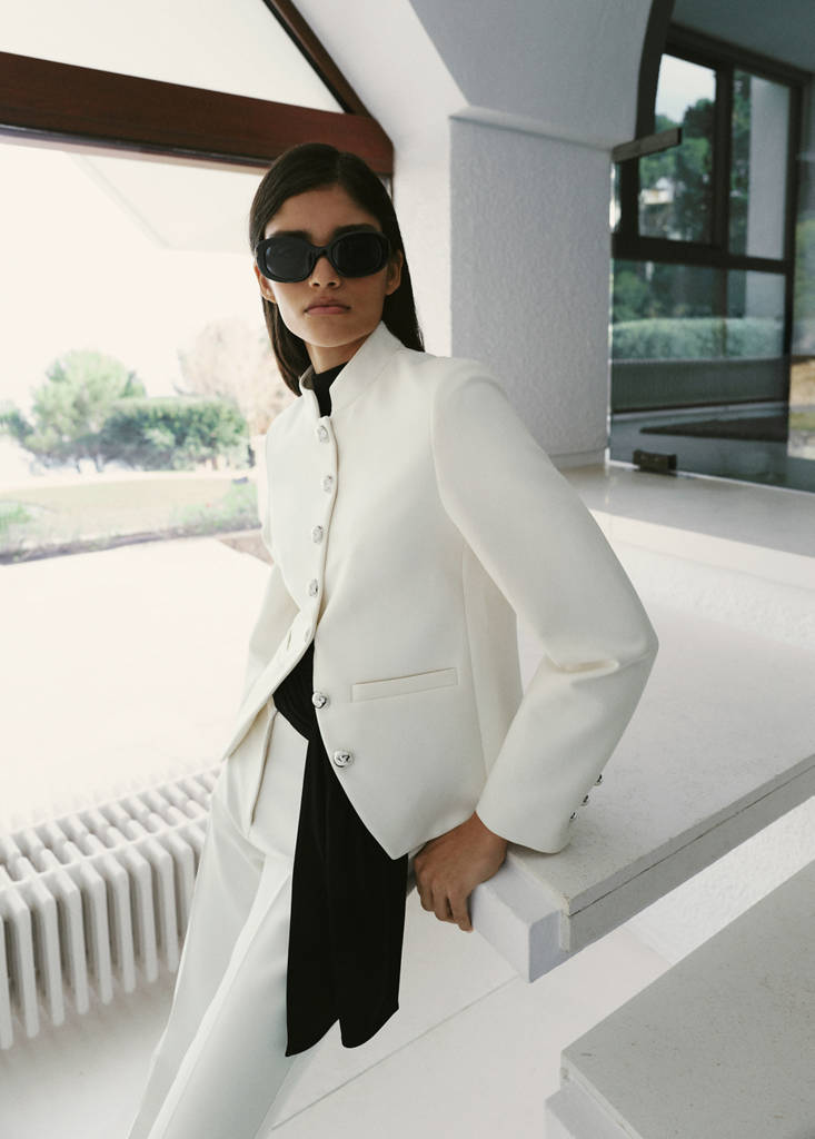 Jacket with jewel-button strip collar — Off White