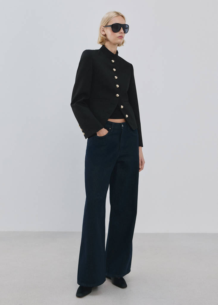 Jacket with jewel-button strip collar — Black
