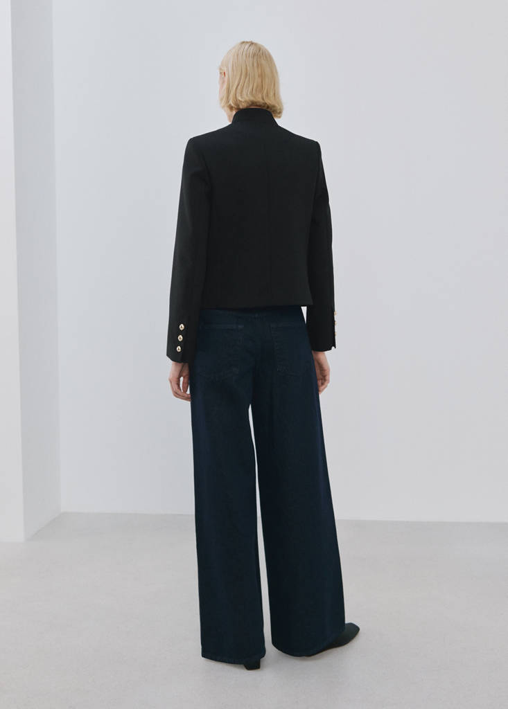 Jacket with jewel-button strip collar — Black