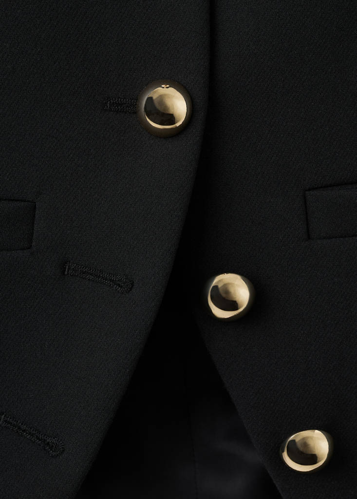 Jacket with jewel-button strip collar — Black