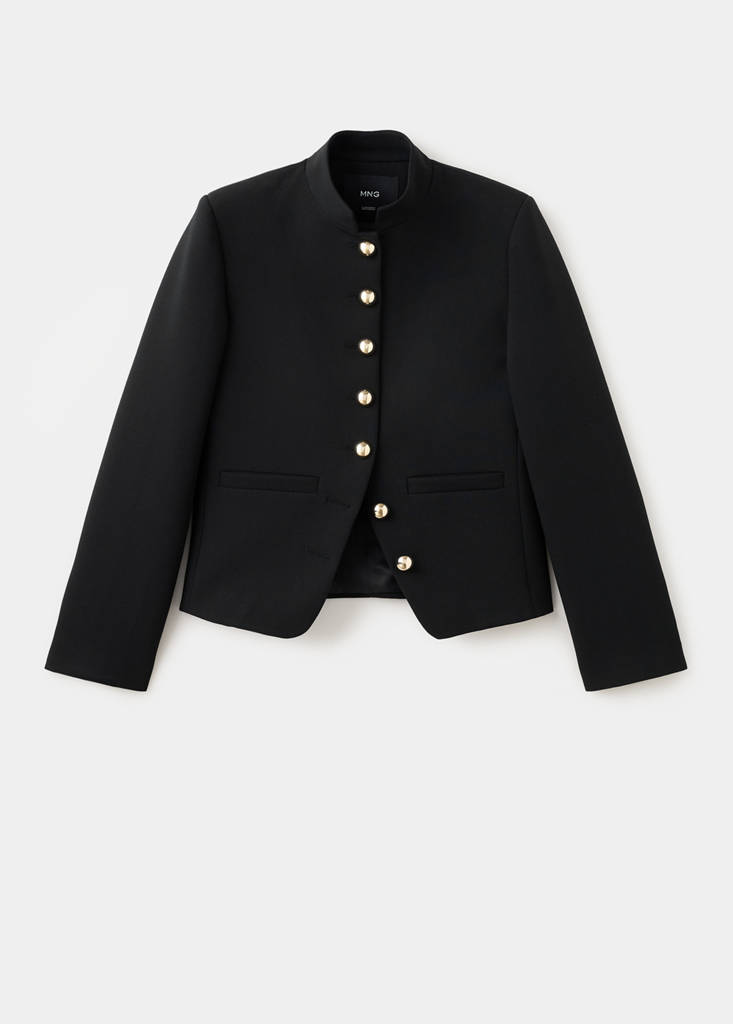 Jacket with jewel-button strip collar — Black
