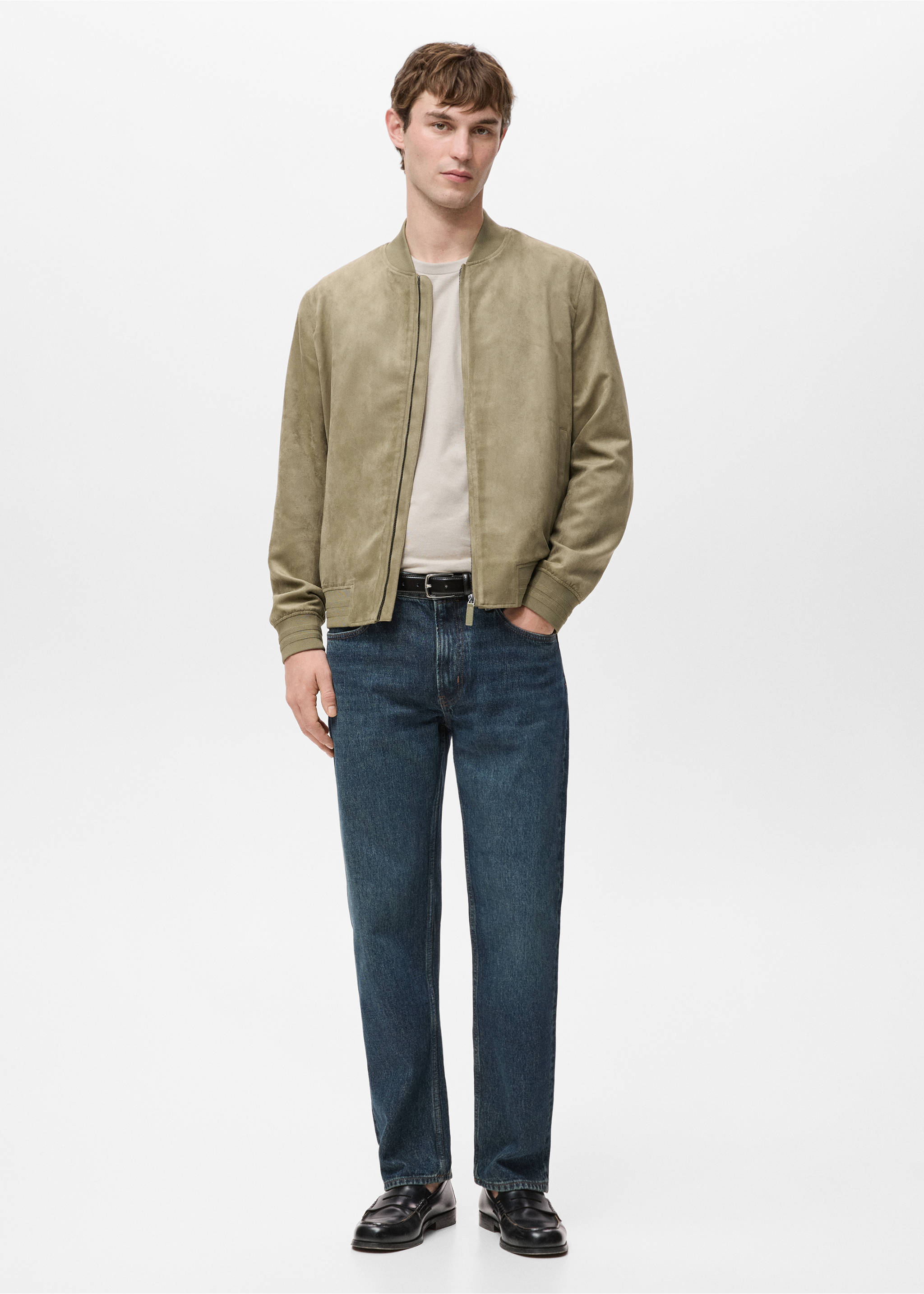 Куртка бомбер из искусственной замши - Общий план, Хаки. Ref: 27074404-00.