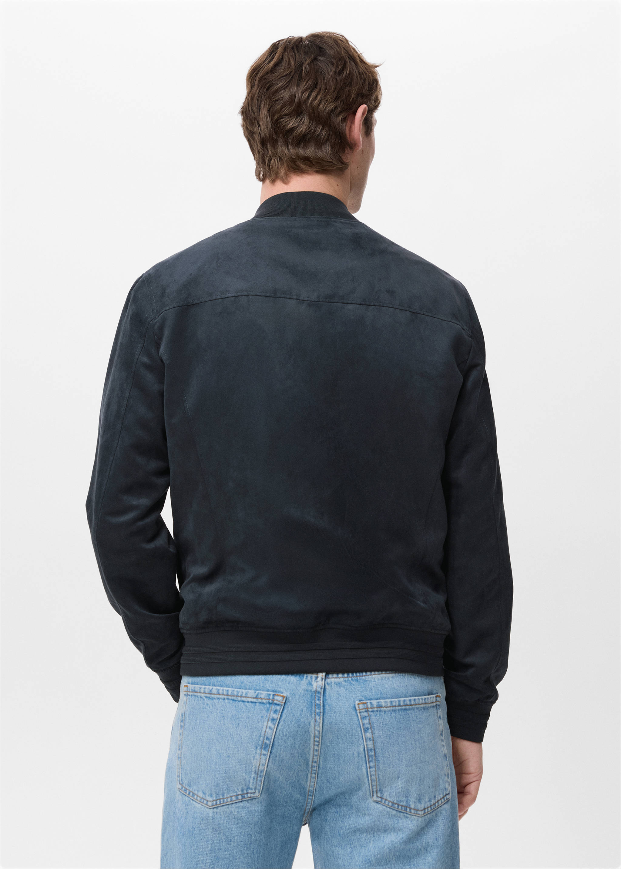 Куртка бомбер из искусственной замши - Обратная сторона изделия, Глубокий темно-синий. Ref: 27074404-00.