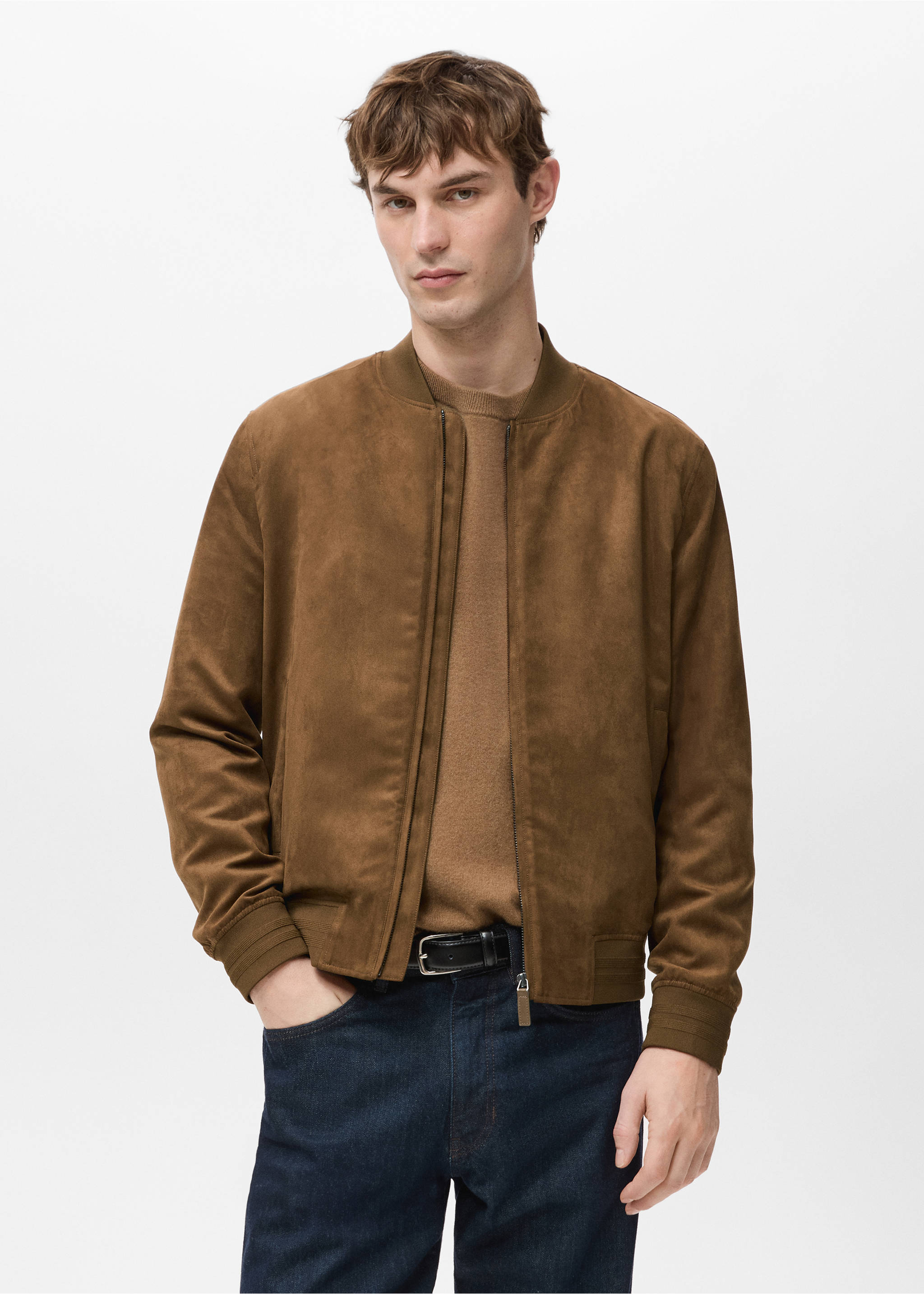 Chaqueta bomber efecto ante - Plano medio, Cognac. Ref: 27074404-00.