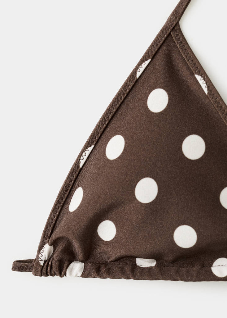 Polka dot triangle bikini top — Brown