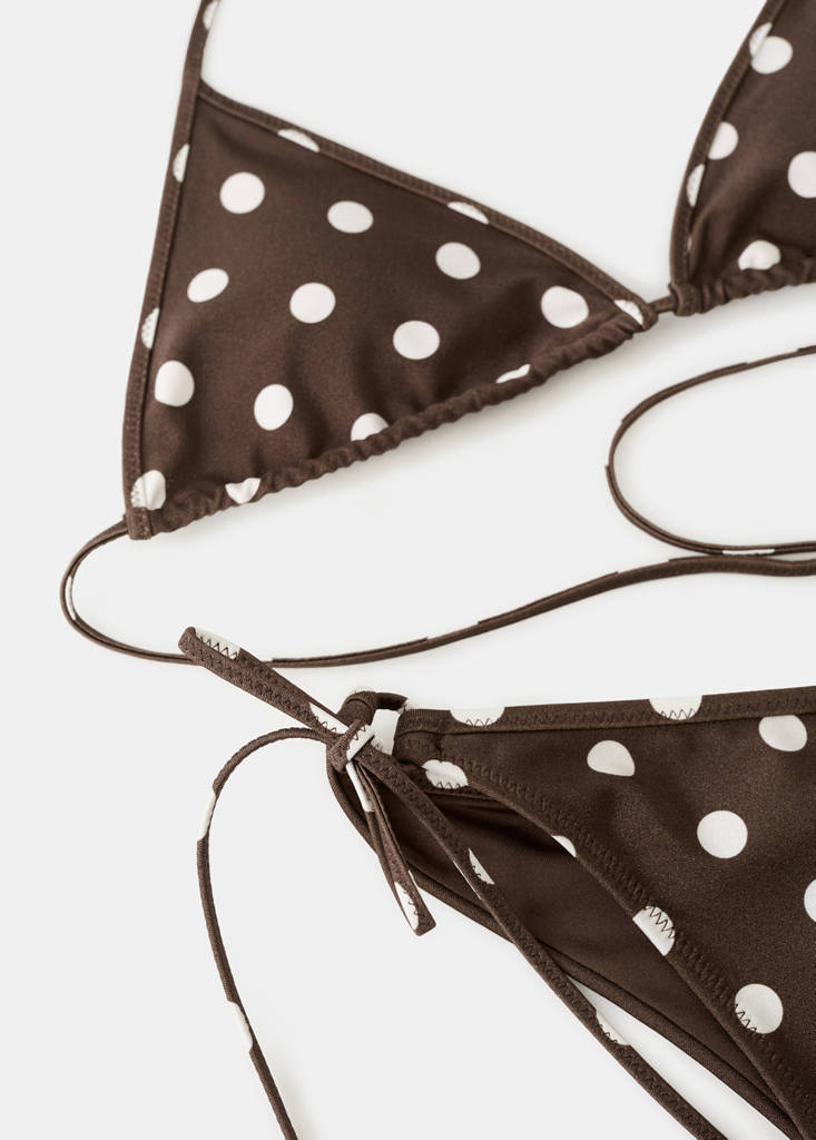 Polka dot triangle bikini top — Brown