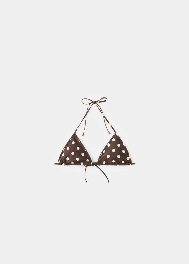 Polka dot triangle bikini top — Brown