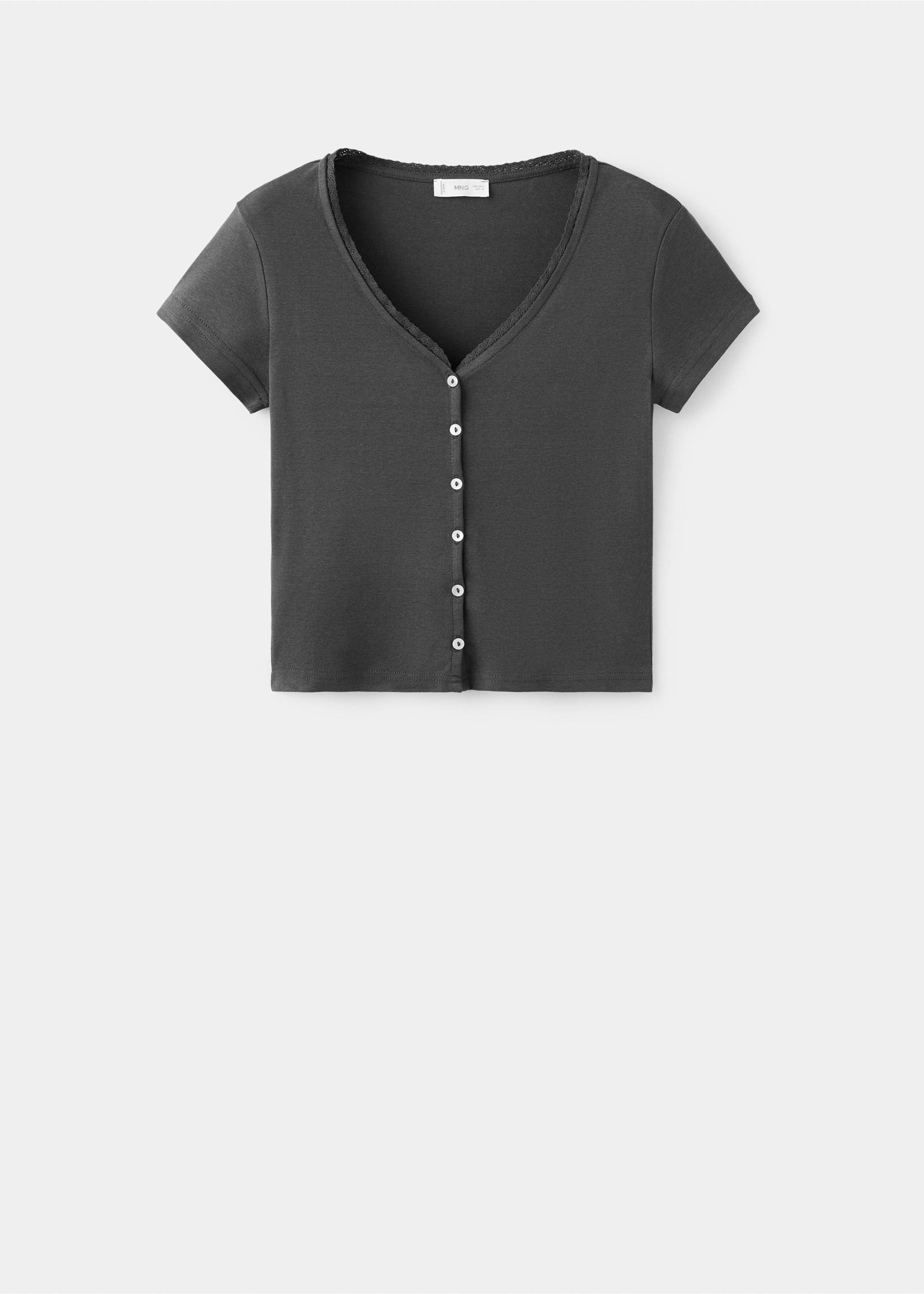 Buttoned cotton T-shirt - Article without model, Charcoal. Ref: 27074415-00.