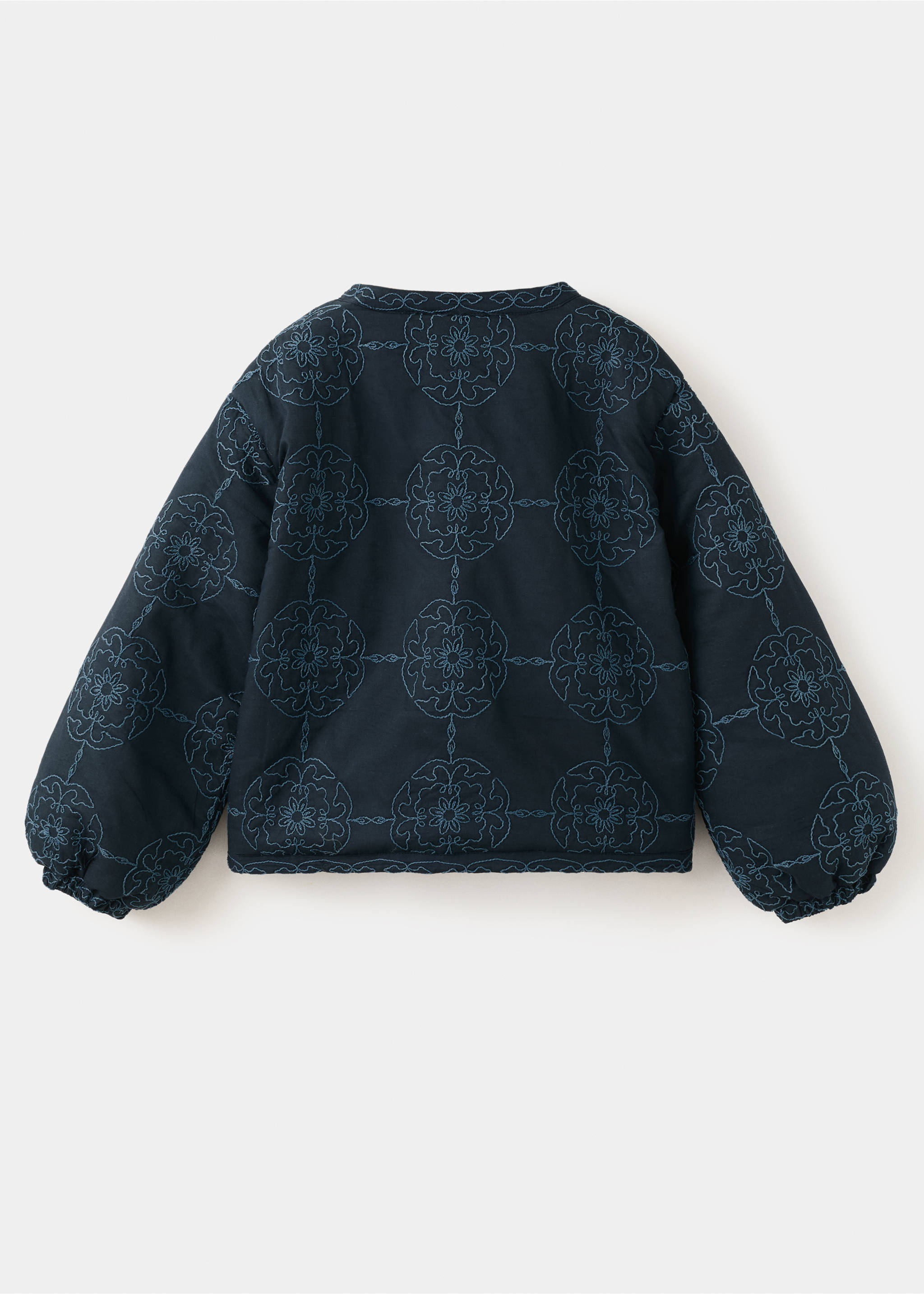 Quilted jacket with embroidered details - Reverse of the article, Navy. Ref: 27074416-00.