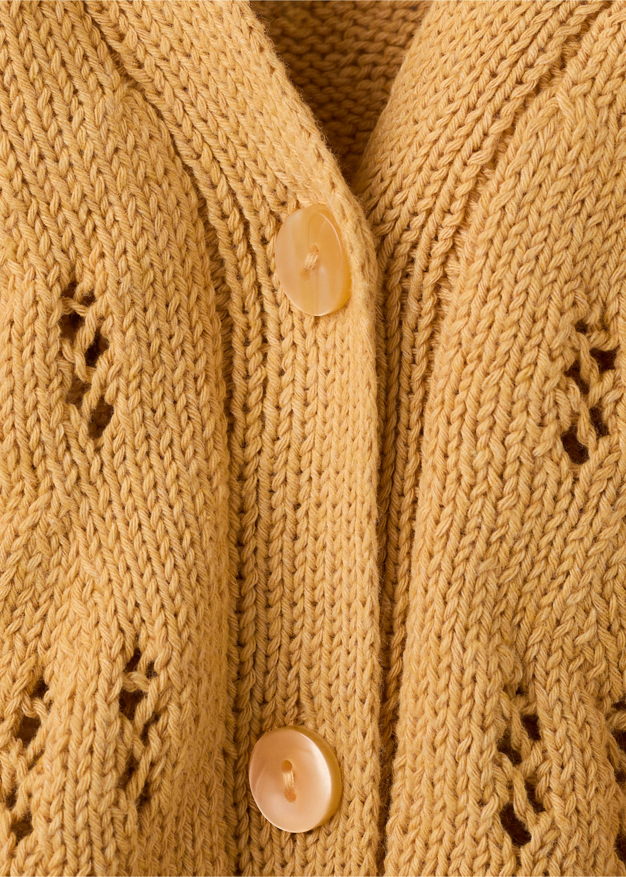 Openwork knit cardigan - Details of the article 8, Mustard. Ref: 27074423-00.