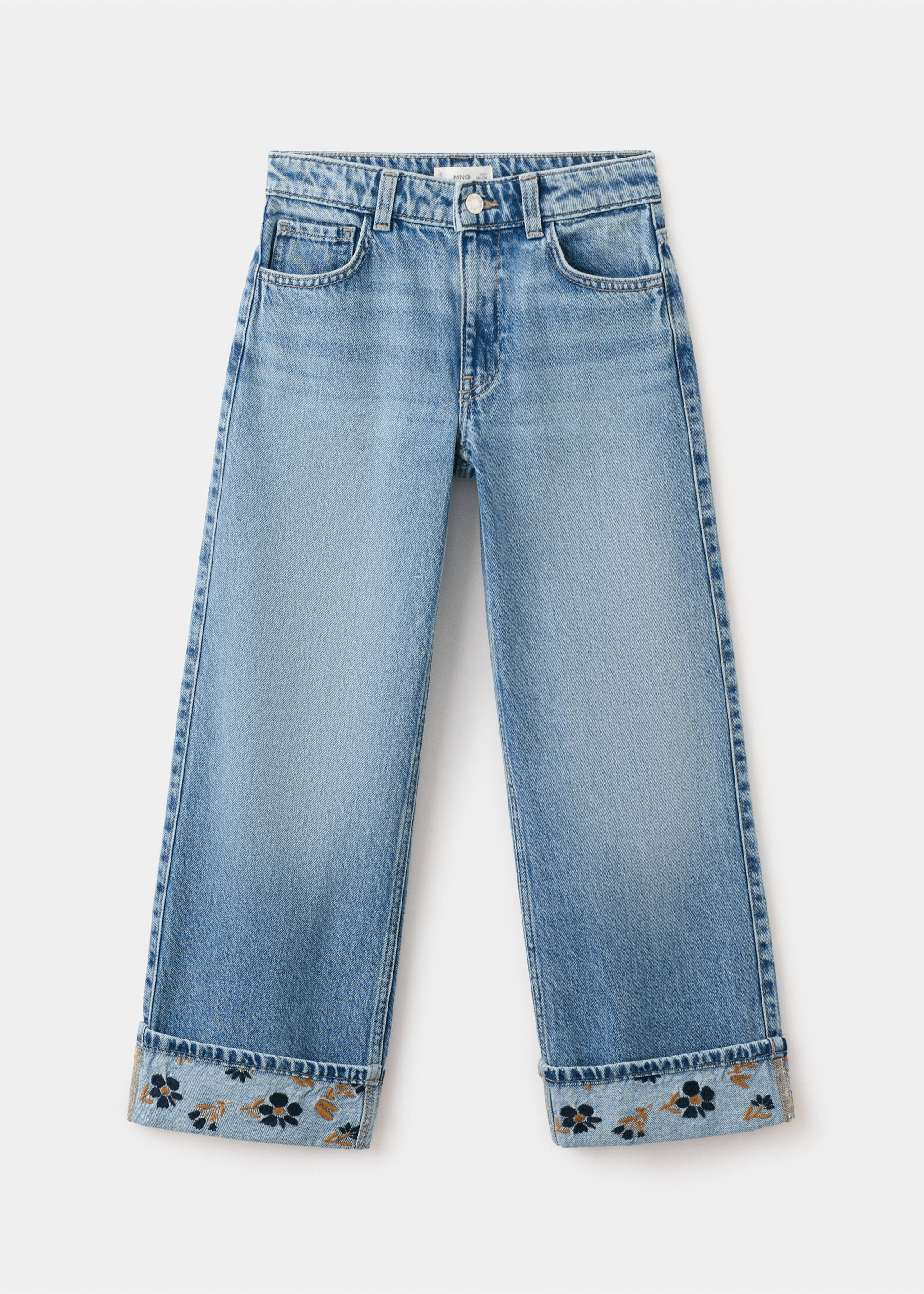 Wide leg jeans with turn-up hem - Article without model, Medium Blue. Ref: 27074424-00.