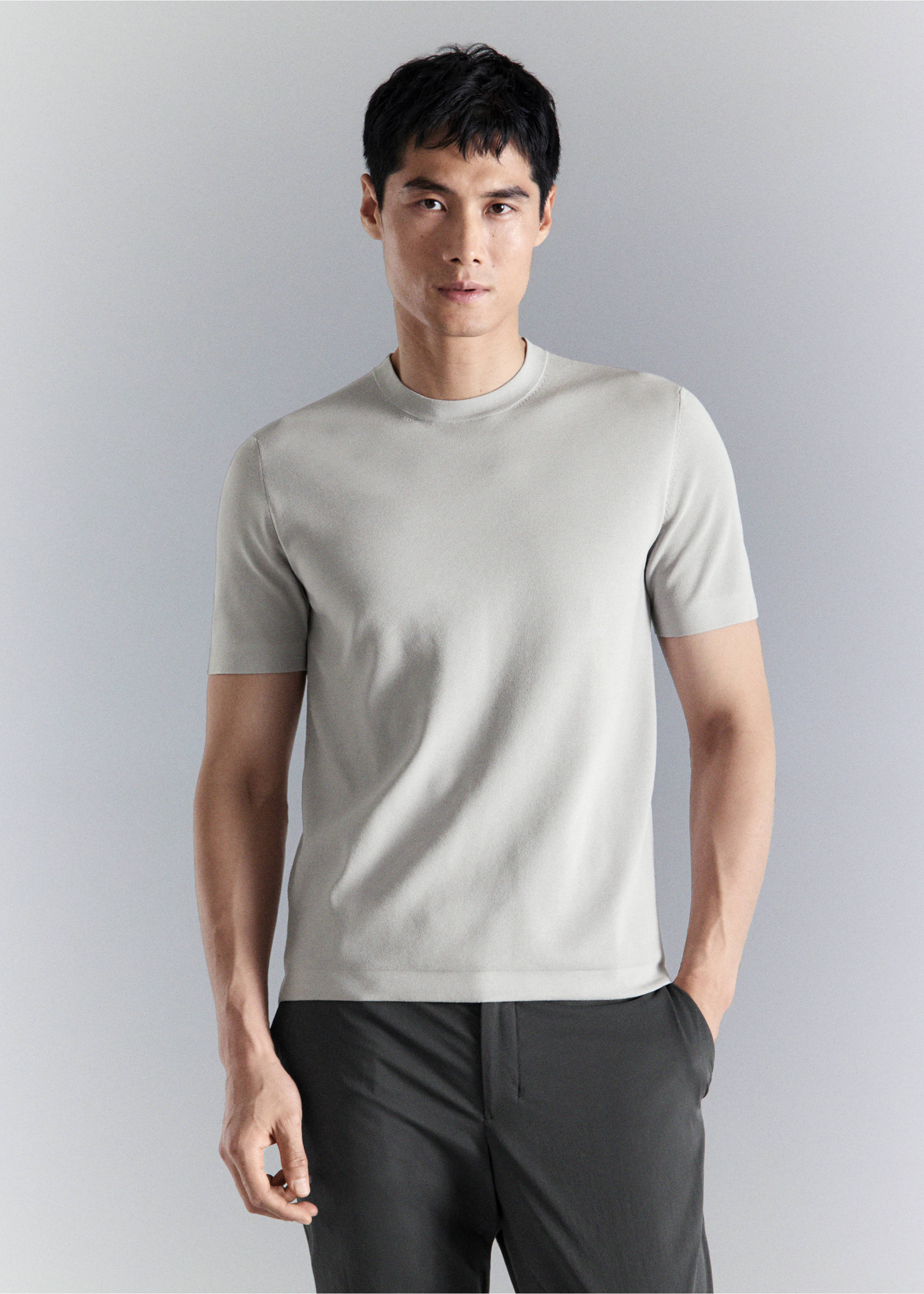Camiseta punto comfort stretch - Plano medio, Gris hielo. Ref: 27074428-00.