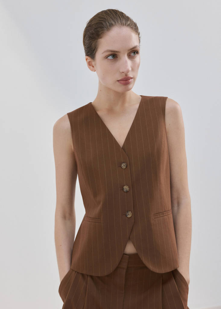 Pinstriped suit waistcoat — Caramel