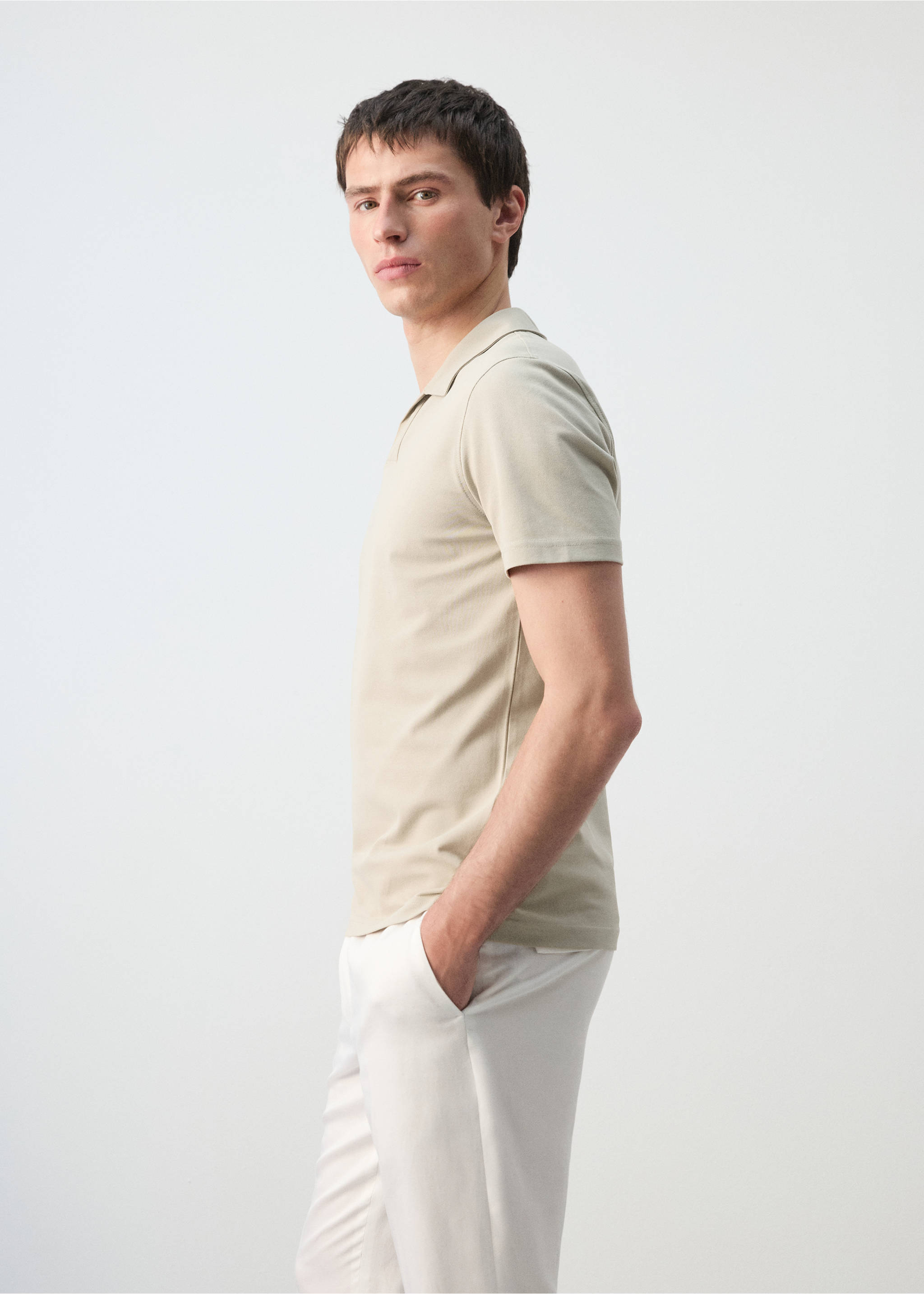 Пикирана блуза с якичка slim fit - Данни за артикула 2, Бежово. Ref: 27074430-00.