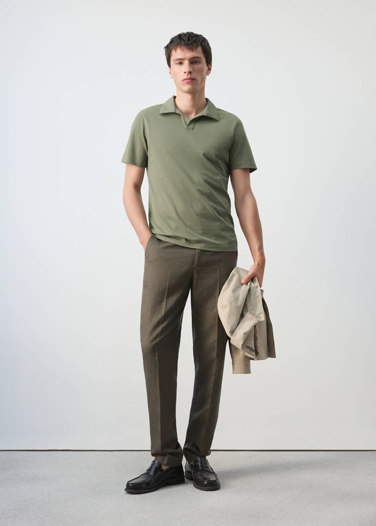Slim fit piqué polo — Khaki